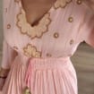 Blush Pink Boho Maxi Dress for Women, Embroidered Long Sleeve Dress, Pleated Summer Dress, Modest Wedding Guest Dress.