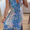 Blue Paisley Maxi Dress, Boho Summer Dress, Floral Print Dress, V Neck Long Dress, Bohemian Beach Dress, Romantic Women's Dress.