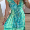 Silk Boho Maxi Dress for Women, Blue Paisley Beach Dress, Flowy Summer Dress, Smocked Waist Bohemian Dress, Resort Vacation Dress.