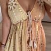 Mustard Boho Maxi Dress, Embroidered Summer Dress, Flowy Bohemian Dress, Beach Vacation Dress, Resort Wear for Women