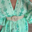 Mint Green Boho Maxi Dress, Embroidered Beach Dress, Flowy Summer Dress, V-neck Resort Wear, Cottagecore Dress.