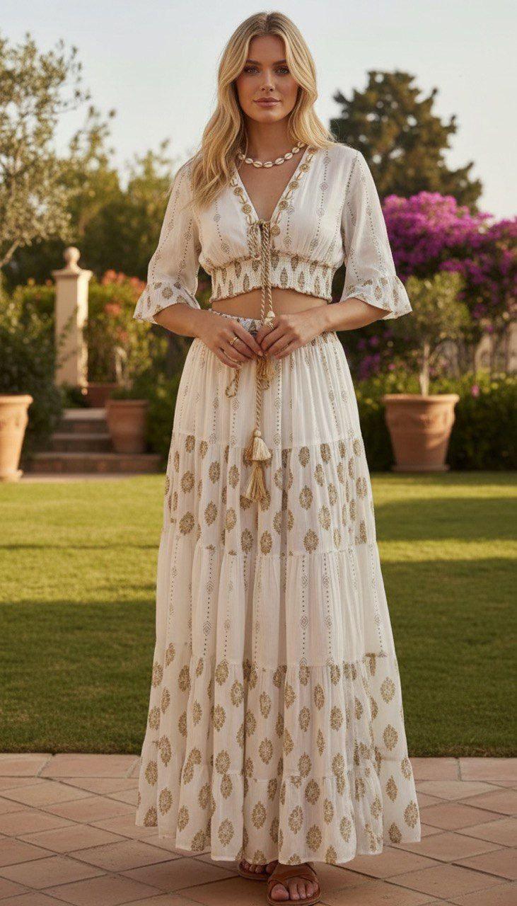 Two Piece Boho Set, Jupe Boho, Maxi Skirt and Crop Top, Bohemian Summer Outfit, Boho Chic Two Piece Set, Hippie Summer Outfit.
