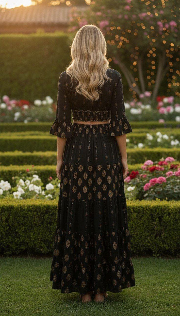 Two Piece Boho Set, Jupe Boho, Maxi Skirt and Crop Top, Bohemian Summer Outfit, Boho Chic Two Piece Set, Hippie Summer Outfit.