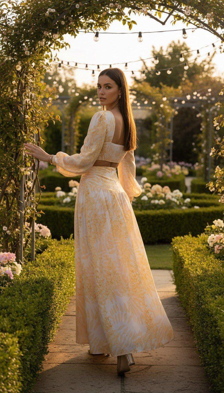 Peach Maxi Dress, Romantic Boho Dress, Long Sleeve Floral Maxi Dress, Garden Party Dress, Summer Wedding Guest Dress.