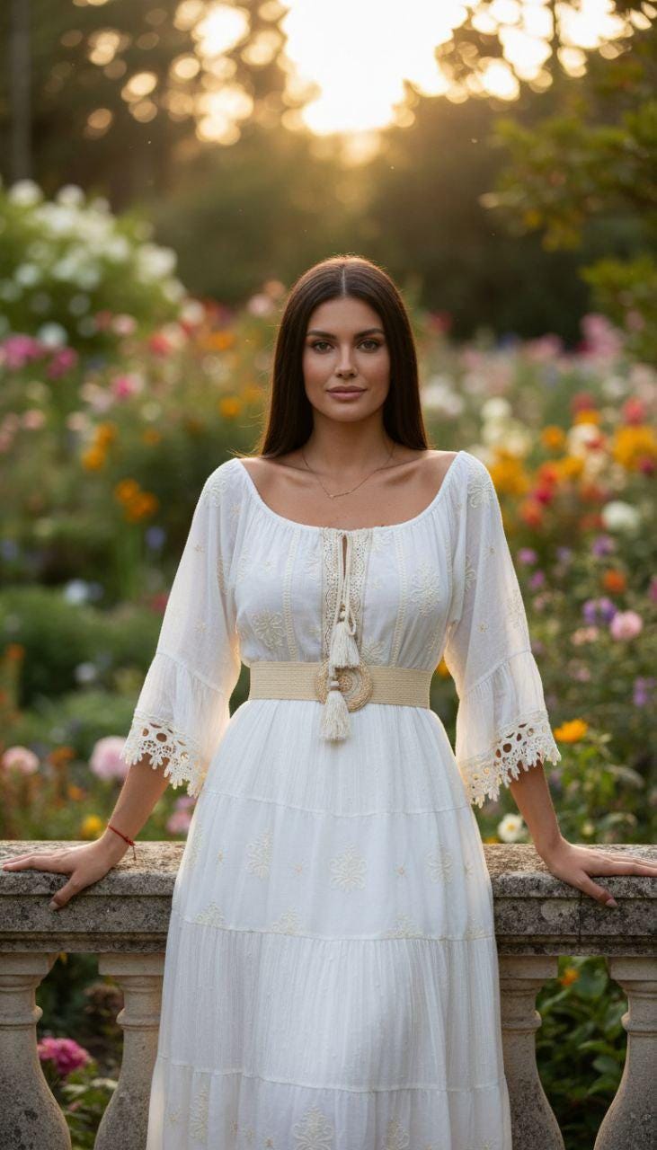 Boho White Maxi Dress, Long Bohemian Wedding Dress, Rustic Bridal Gown, Flowy Beach Wedding Dress for Women, Boho Wedding Dress, Boho Chic.