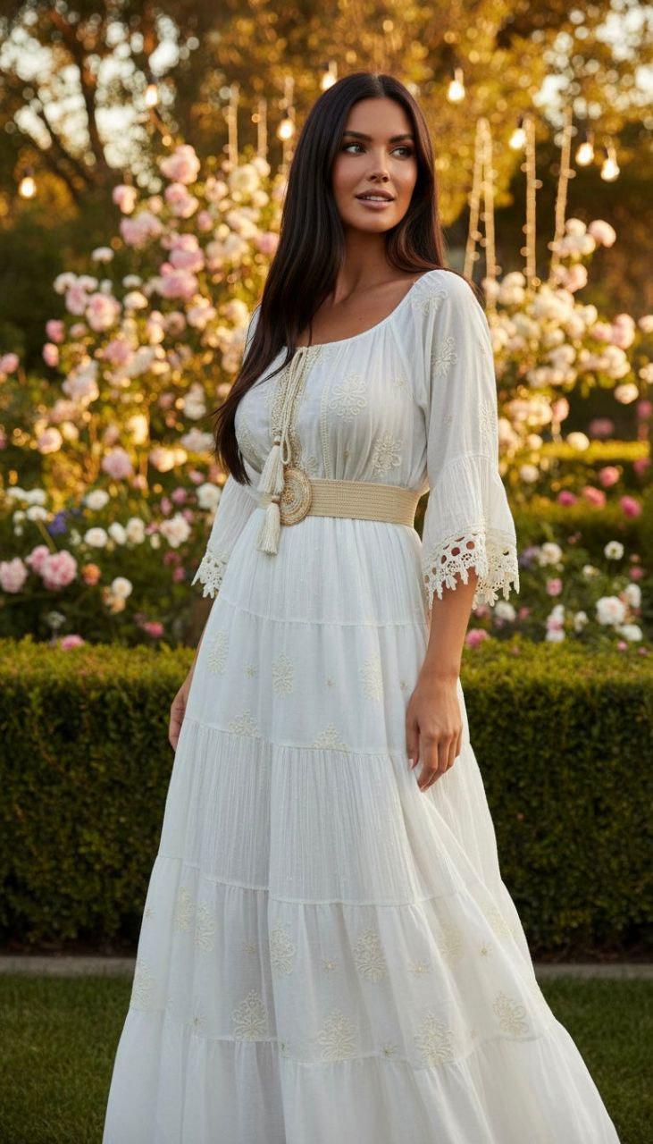 Boho White Maxi Dress, Long Bohemian Wedding Dress, Rustic Bridal Gown, Flowy Beach Wedding Dress for Women, Boho Wedding Dress, Boho Chic.