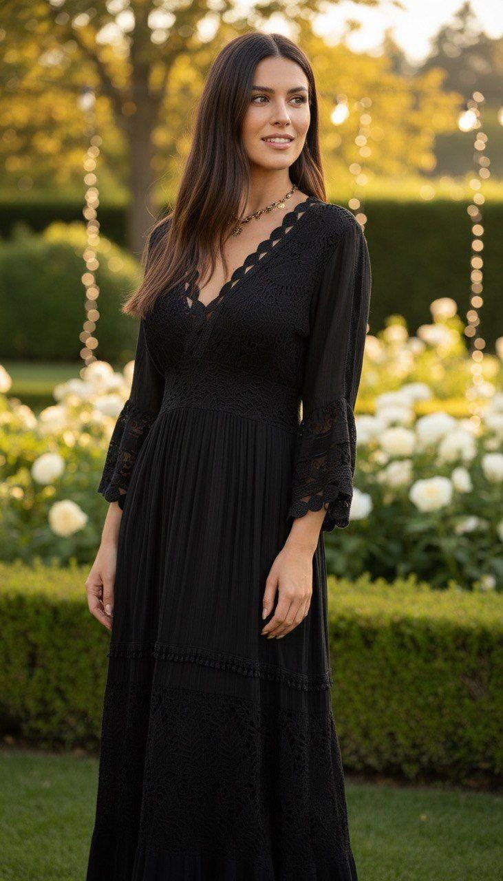 Black Maxi Boho Dress, Black Cotton Dress, Boho Wedding Dress, Bohemian Dresses, Beach Wedding Dress, Boho Dress, Formal Dress.