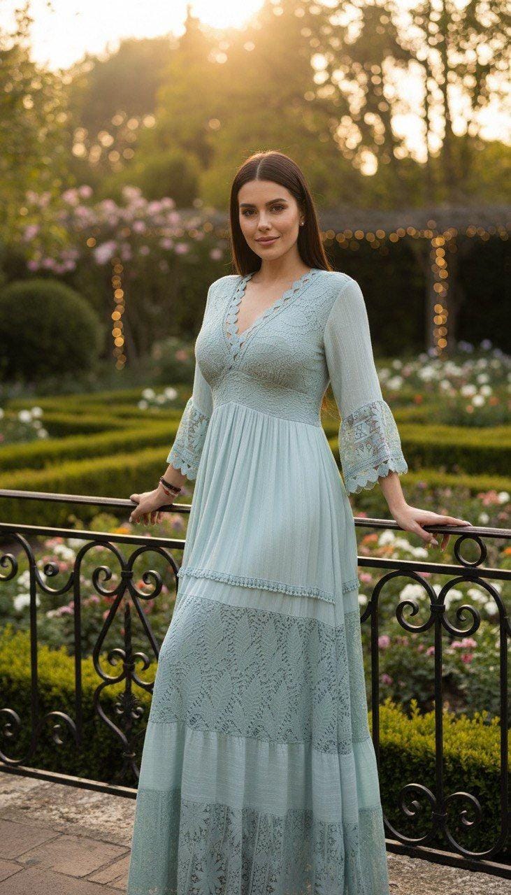 Boho Wedding Dress, Long Sleeve Lace Bridal Gown, V Neck Bohemian Wedding Dress, Civil Wedding Dress, Rustic Bride.