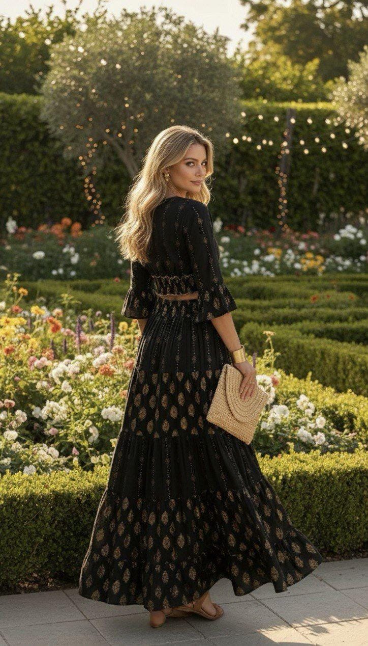 Two Piece Boho Set, Jupe Boho, Maxi Skirt and Crop Top, Bohemian Summer Outfit, Boho Chic Two Piece Set, Hippie Summer Outfit.