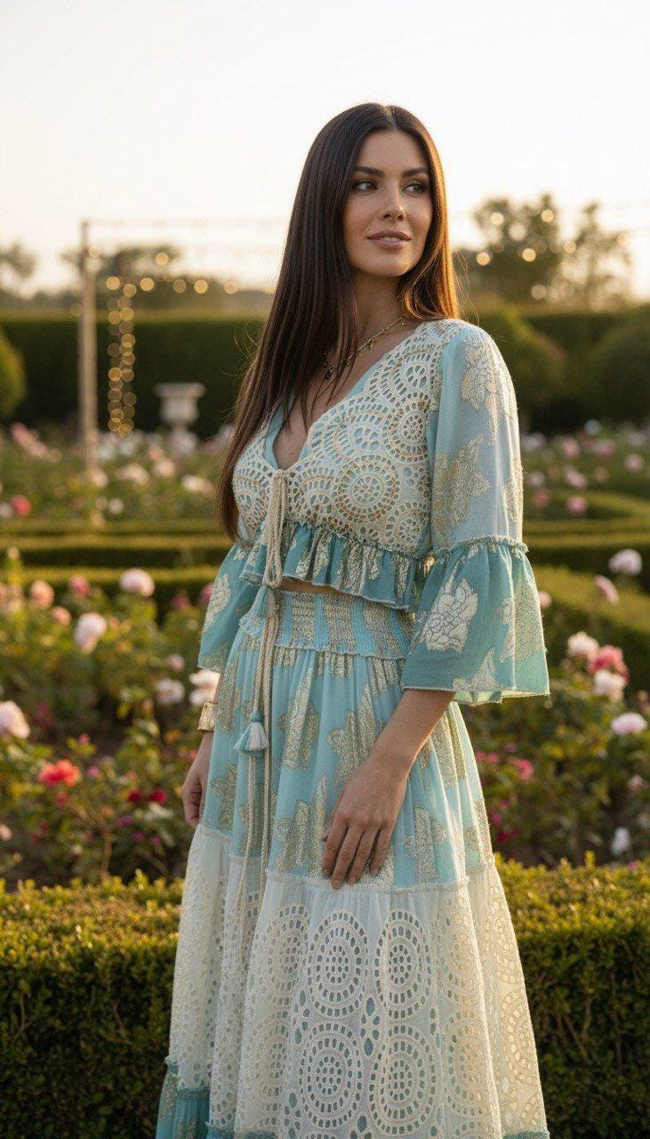 Two Piece Set Women, Boho Two Piece, Flow Summer Outfit, Boho Two Piece Set Women, Women's Two Piece Skirt Set, Elegant Skirt and Top.