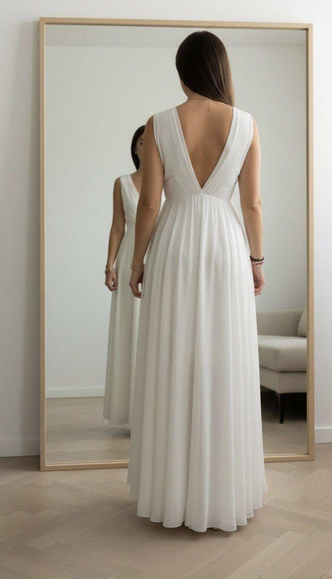 White Maxi Dress for Women, Elegant V Neck Flowy Dress, Boho Wedding Guest Dress, Beach Bridal Dress, Summer Resort Wear.