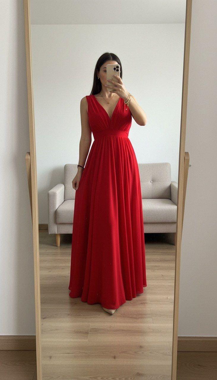 Sleeveless Ceremony Dress for Women – Elegant Formal Evening Dress, Wedding Guest Outfit, Minimalist Chic Long Dress