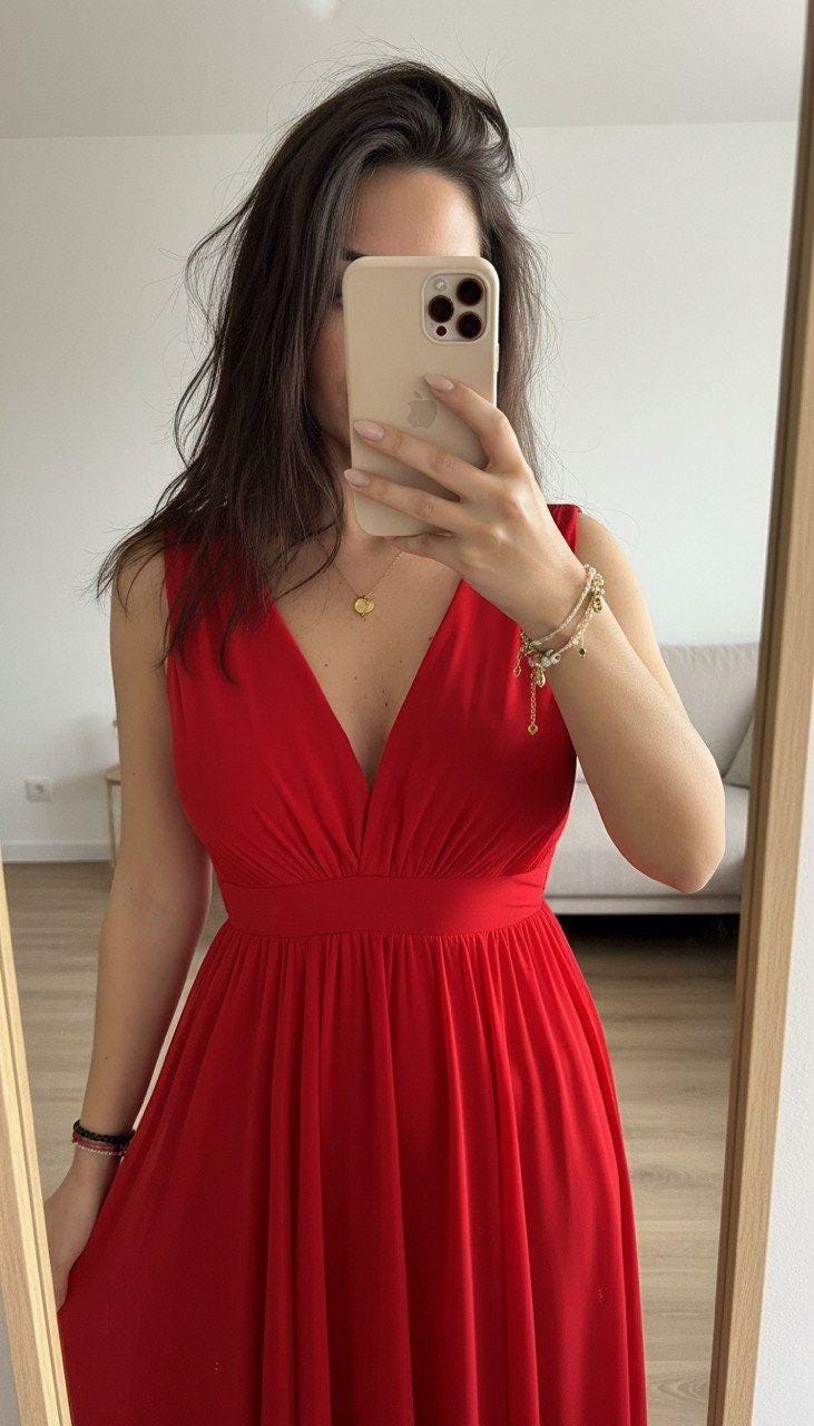 Sleeveless Ceremony Dress for Women – Elegant Formal Evening Dress, Wedding Guest Outfit, Minimalist Chic Long Dress