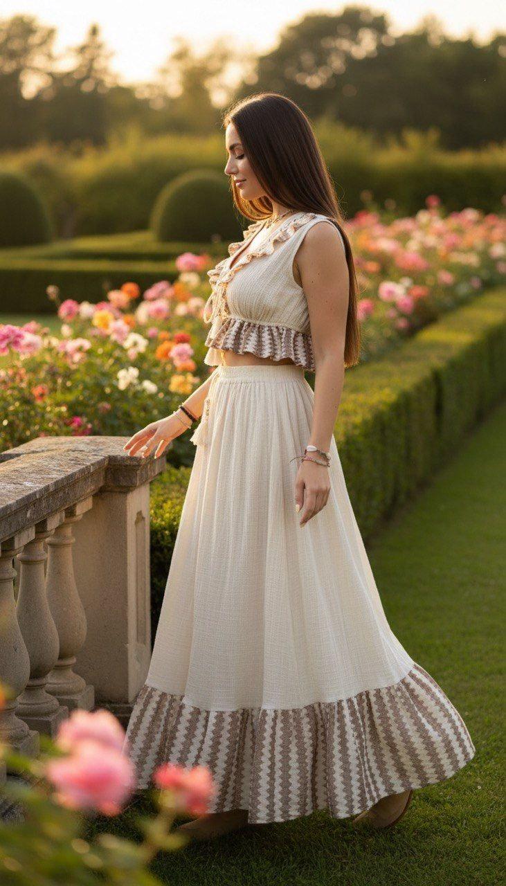 Two Piece Boho Set, Jupe Boho, Maxi Skirt and Crop Top, Bohemian Summer Outfit, Boho Chic Two Piece Set, Hippie Summer Outfit.