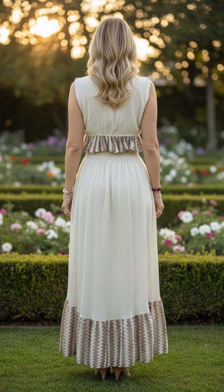 Two Piece Boho Set, Jupe Boho, Maxi Skirt and Crop Top, Bohemian Summer Outfit, Boho Chic Two Piece Set, Hippie Summer Outfit.