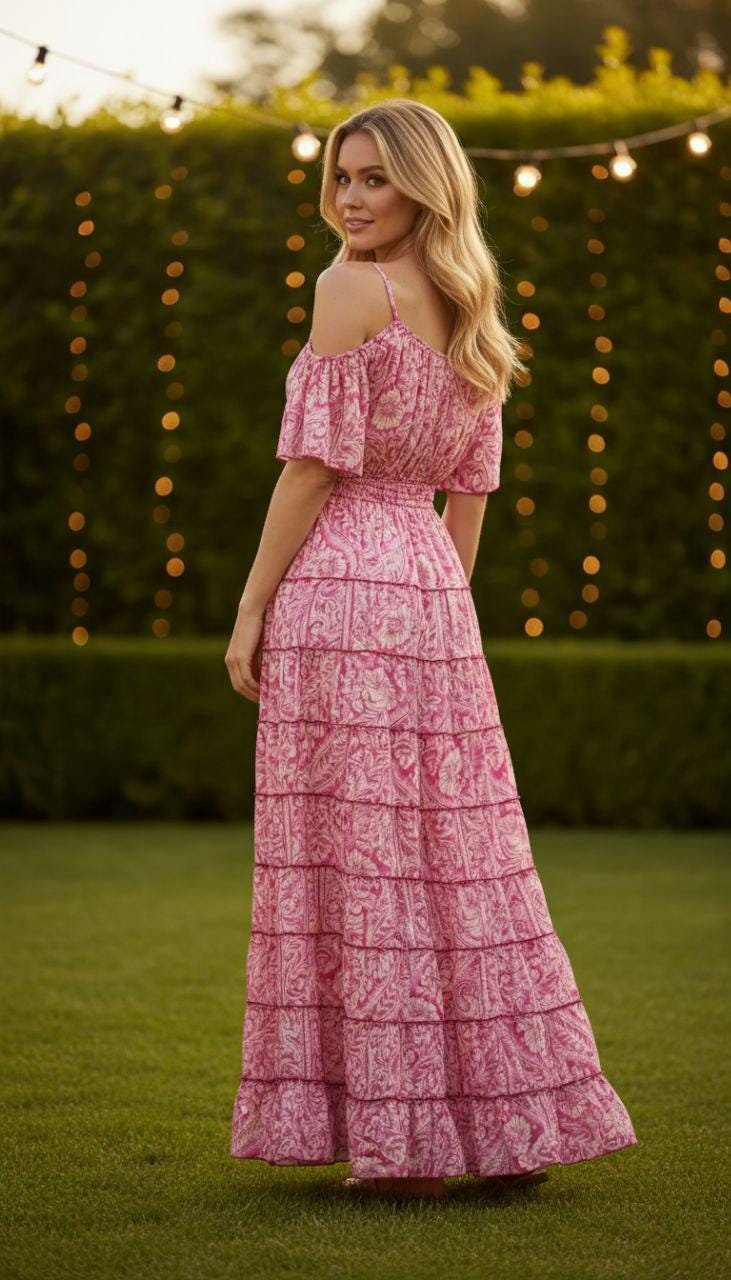 Boho Silk Maxi Dress for Women, Long Summer Dress, Flowy Beach Vacation Dress, Elegant Bohemian Sundress, Ibiza Style Outfit, Gown for Women