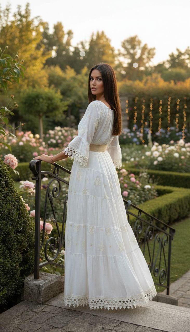Boho White Maxi Dress, Long Bohemian Wedding Dress, Rustic Bridal Gown, Flowy Beach Wedding Dress for Women, Boho Wedding Dress, Boho Chic.
