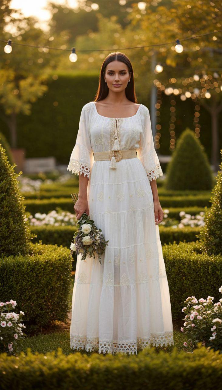 Boho White Maxi Dress, Long Bohemian Wedding Dress, Rustic Bridal Gown, Flowy Beach Wedding Dress for Women, Boho Wedding Dress, Boho Chic.