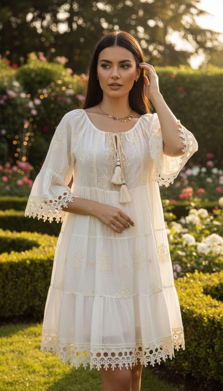Boho Short Cotton Dress for Women, Summer Mini Dress, Boho Kleid, Boho, Casual Beach Outfit, Mini Boho Dress, Hippie Mini Dress, Boho Dress.