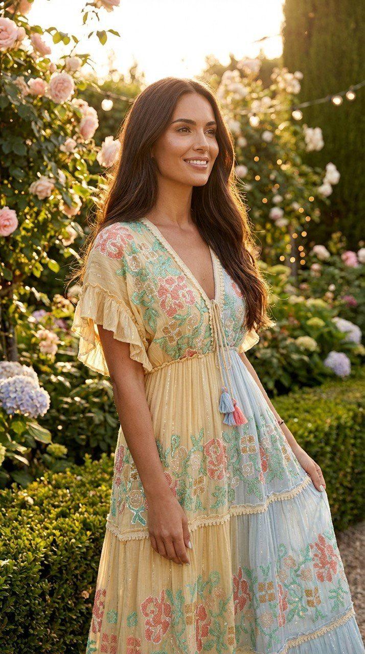 Pink Boho Maxi Dress for Women, Long Flowy Bohemian Dress, Romantic Summer Beach Dress, Festival Outfit, Boho Kleid, Boho Chic Dress, Hippie