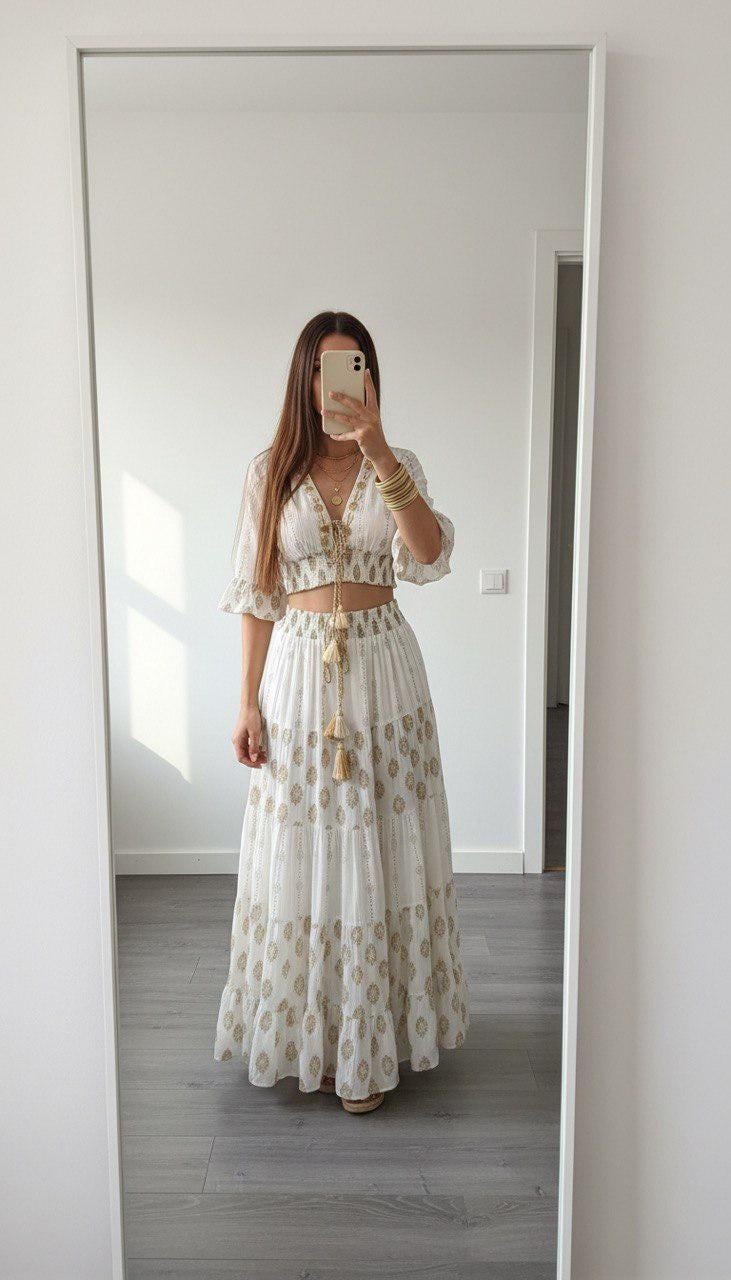 Two Piece Boho Set, Jupe Boho, Maxi Skirt and Crop Top, Bohemian Summer Outfit, Boho Chic Two Piece Set, Hippie Summer Outfit.