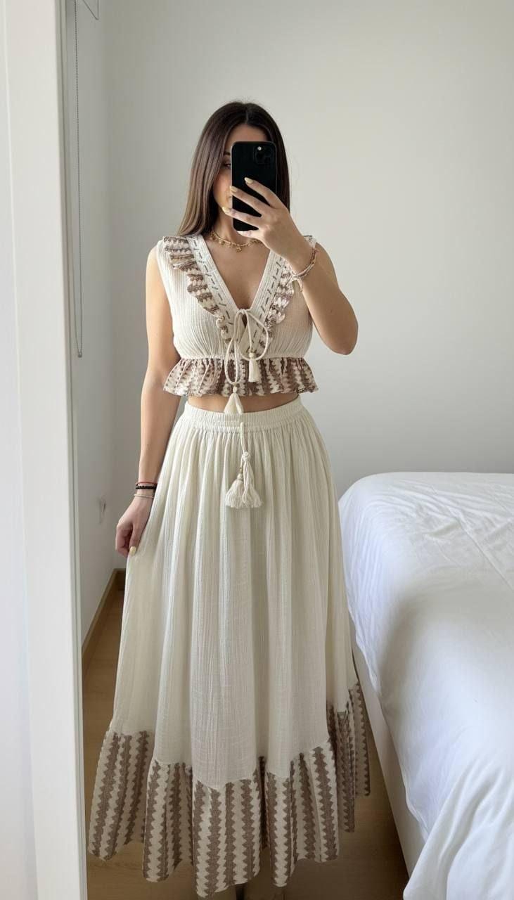 Two Piece Boho Set, Jupe Boho, Maxi Skirt and Crop Top, Bohemian Summer Outfit, Boho Chic Two Piece Set, Hippie Summer Outfit.