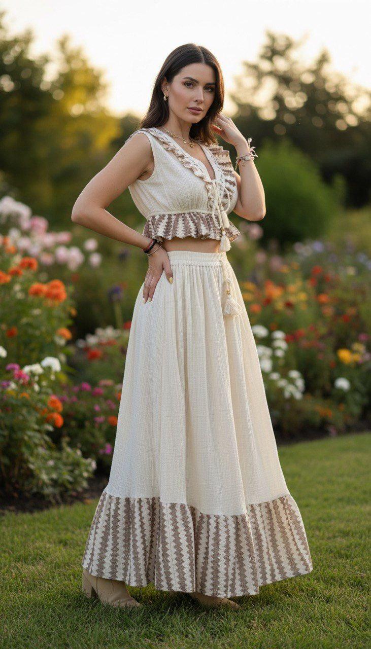 Two Piece Boho Set, Jupe Boho, Maxi Skirt and Crop Top, Bohemian Summer Outfit, Boho Chic Two Piece Set, Hippie Summer Outfit.