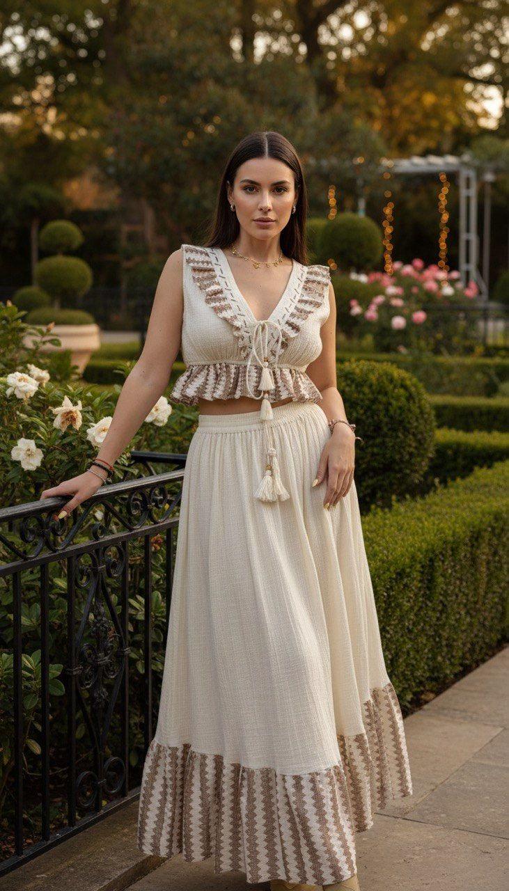 Two Piece Boho Set, Jupe Boho, Maxi Skirt and Crop Top, Bohemian Summer Outfit, Boho Chic Two Piece Set, Hippie Summer Outfit.