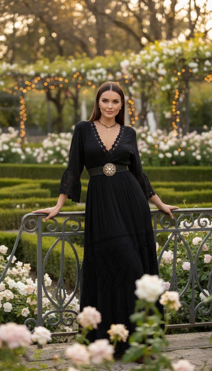 Black Maxi Boho Dress, Black Cotton Dress, Boho Wedding Dress, Bohemian Dresses, Beach Wedding Dress, Boho Dress, Formal Dress.