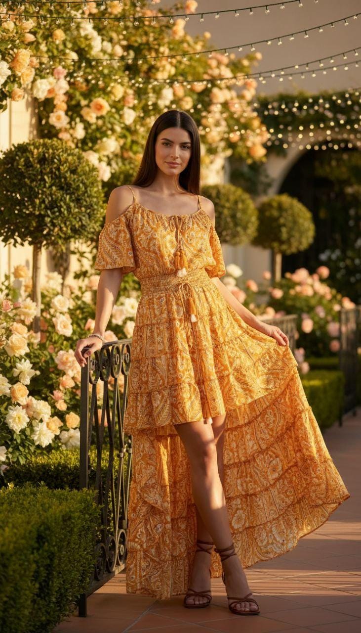 Boho Silk Maxi Dress for Women, Long Summer Dress, Flowy Beach Vacation Dress, Elegant Bohemian Sundress, Ibiza Style Outfit, Gown for Women