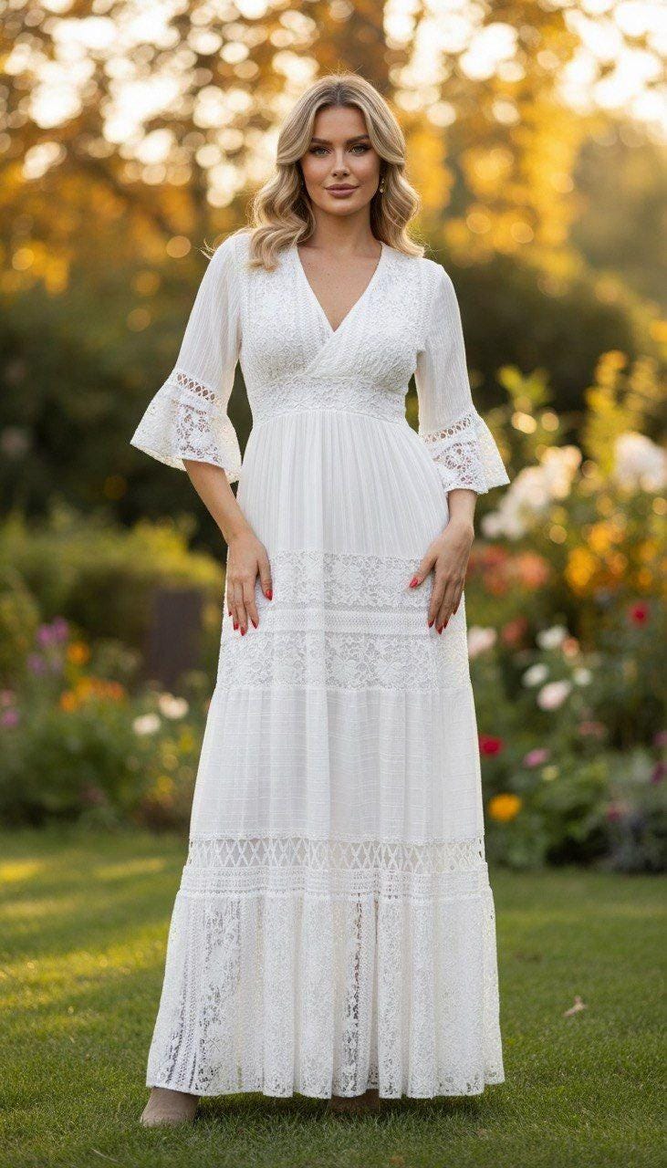 Lace White Boho Dress, Boho Wedding Dress, Bohemian Dresses, Beach Wedding Dress, Boho Dress, Formal Dress, Boho Dress.