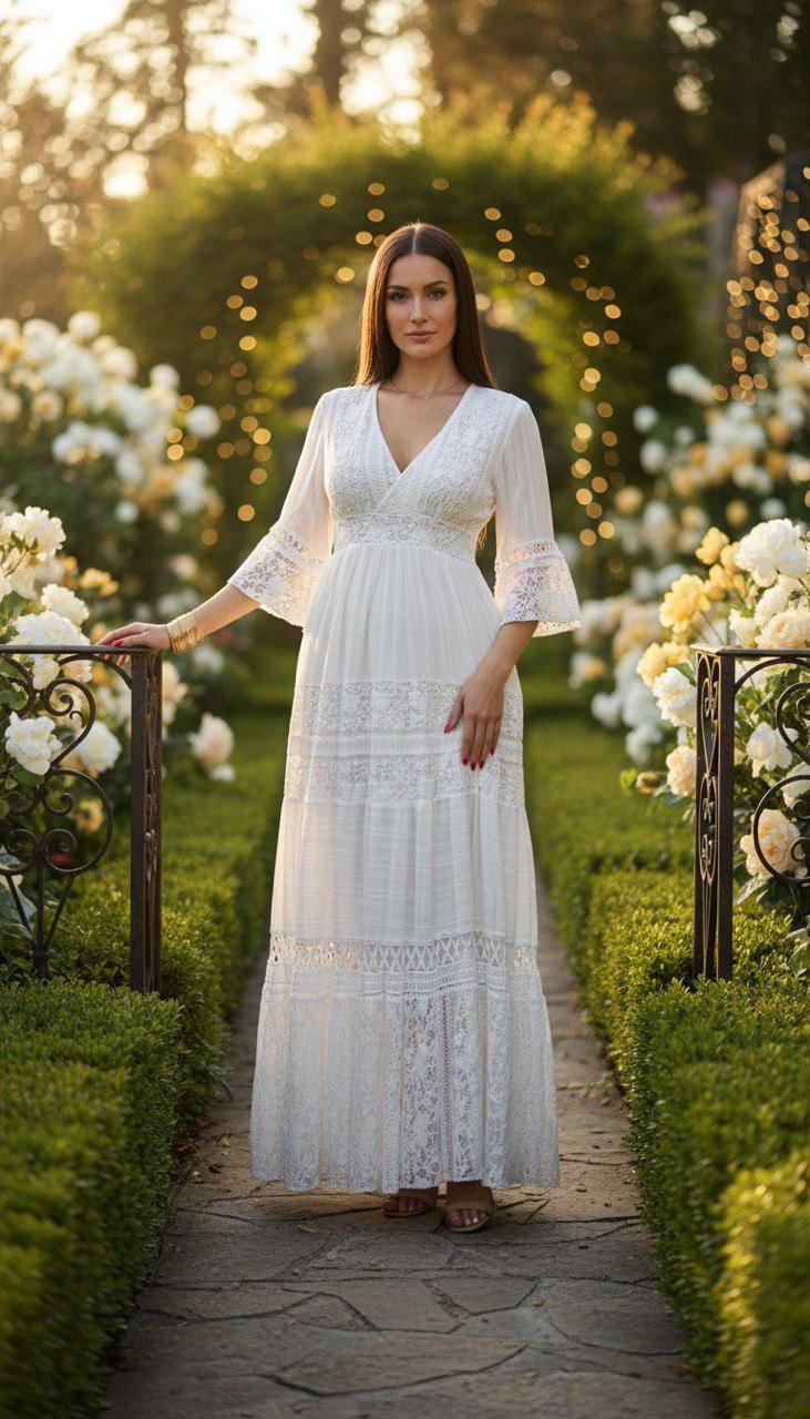 Lace White Boho Dress, Boho Wedding Dress, Bohemian Dresses, Beach Wedding Dress, Boho Dress, Formal Dress, Boho Dress.
