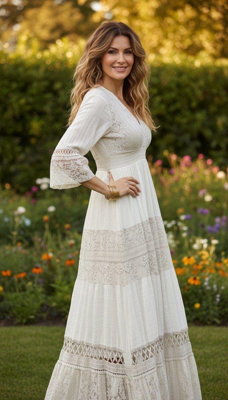 Lace White Boho Dress, Boho Wedding Dress, Bohemian Dresses, Beach Wedding Dress, Boho Dress, Formal Dress, Boho Dress.