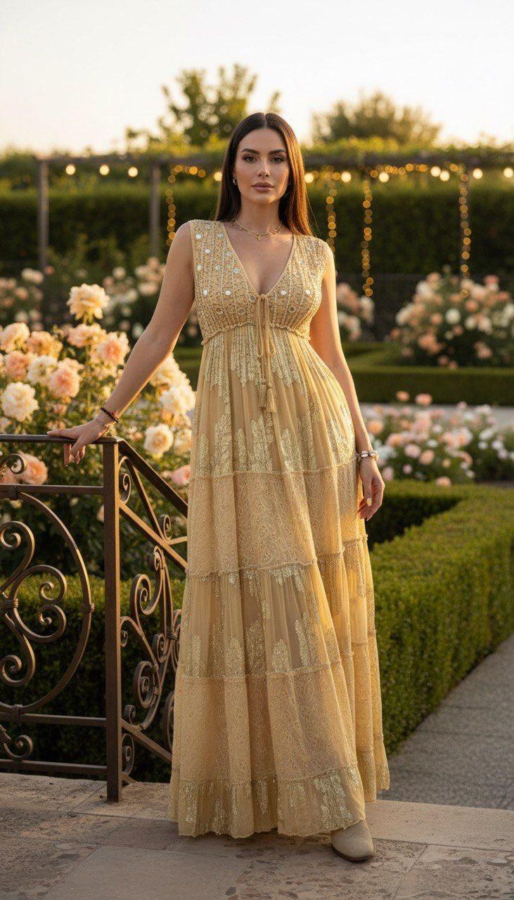 Yellow Boho Maxi Dress Sleeveless, Long Flowy Summer Dress, Beach Vacation Outfit, Elegant Bohemian Maxi Dress for Women, Boho Maxi Dress.