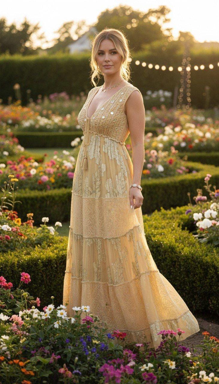 Yellow Boho Maxi Dress Sleeveless, Long Flowy Summer Dress, Beach Vacation Outfit, Elegant Bohemian Maxi Dress for Women, Boho Maxi Dress.