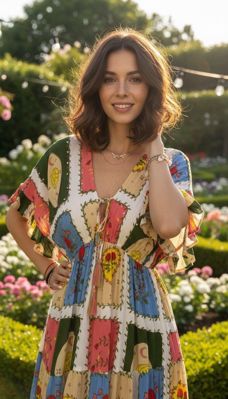 Colorful Boho Mini Dress for Women, Resort Vacation Dress, V Neck Summer Dress, Bohemian Beach Dress, Flowy Festival Outfit