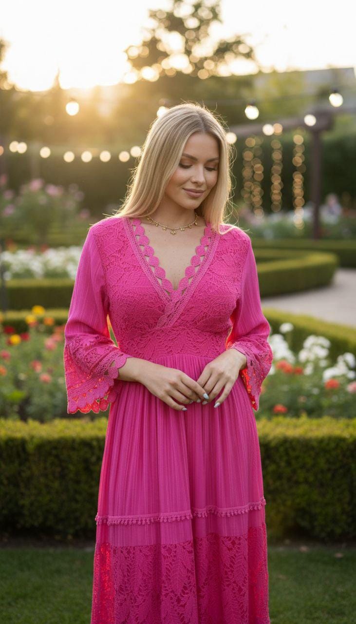 Pink Boho Dress, Boho Wedding Dress, Bohemian Dresses, Beach Wedding Dress, Boho Dress, Formal Dress, Boho Dress, Flowy Dress.