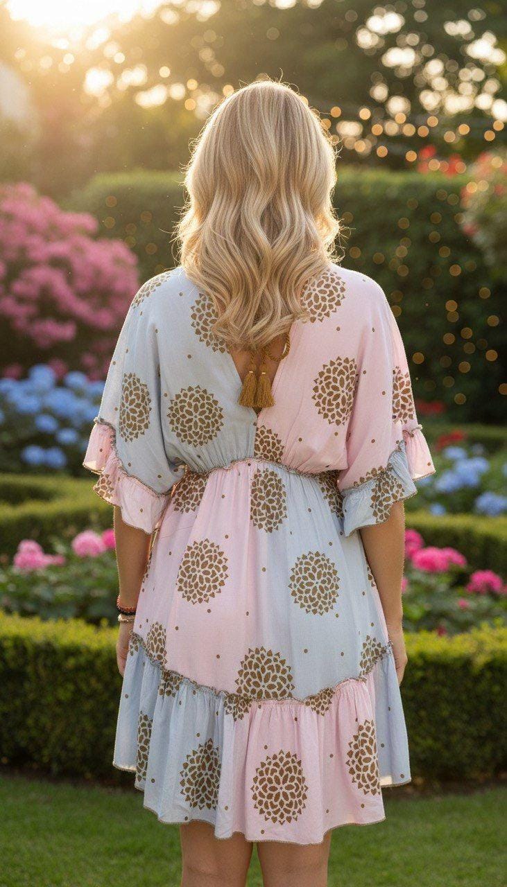 Boho Mini Dress for Women, Sage Green Summer Dress, Resort Vacation Dress, Flowy Bohemian Dress, Beach Holiday Outfit.