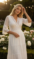 Lace White Boho Dress, Boho Wedding Dress, Bohemian Dresses, Beach Wedding Dress, Boho Dress, Formal Dress, Boho Dress.