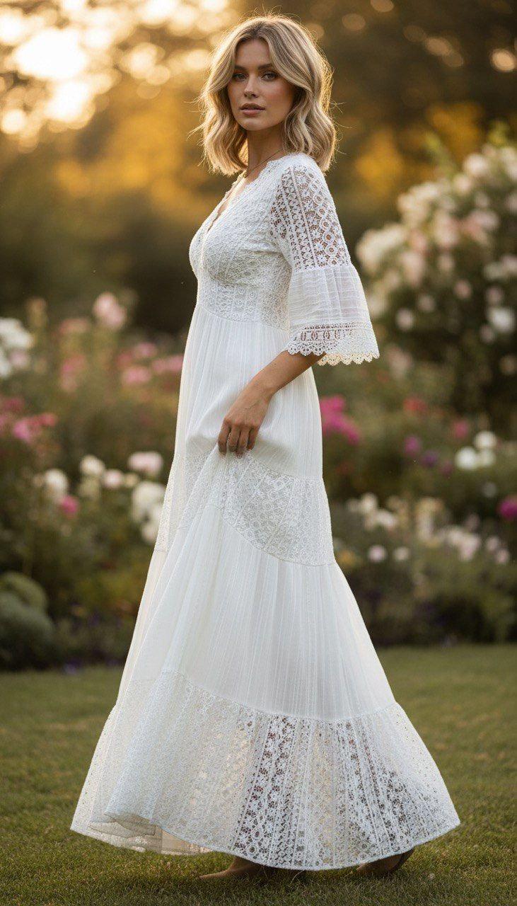 Lace White Boho Dress, Boho Wedding Dress, Bohemian Dresses, Beach Wedding Dress, Boho Dress, Formal Dress, Boho Dress.