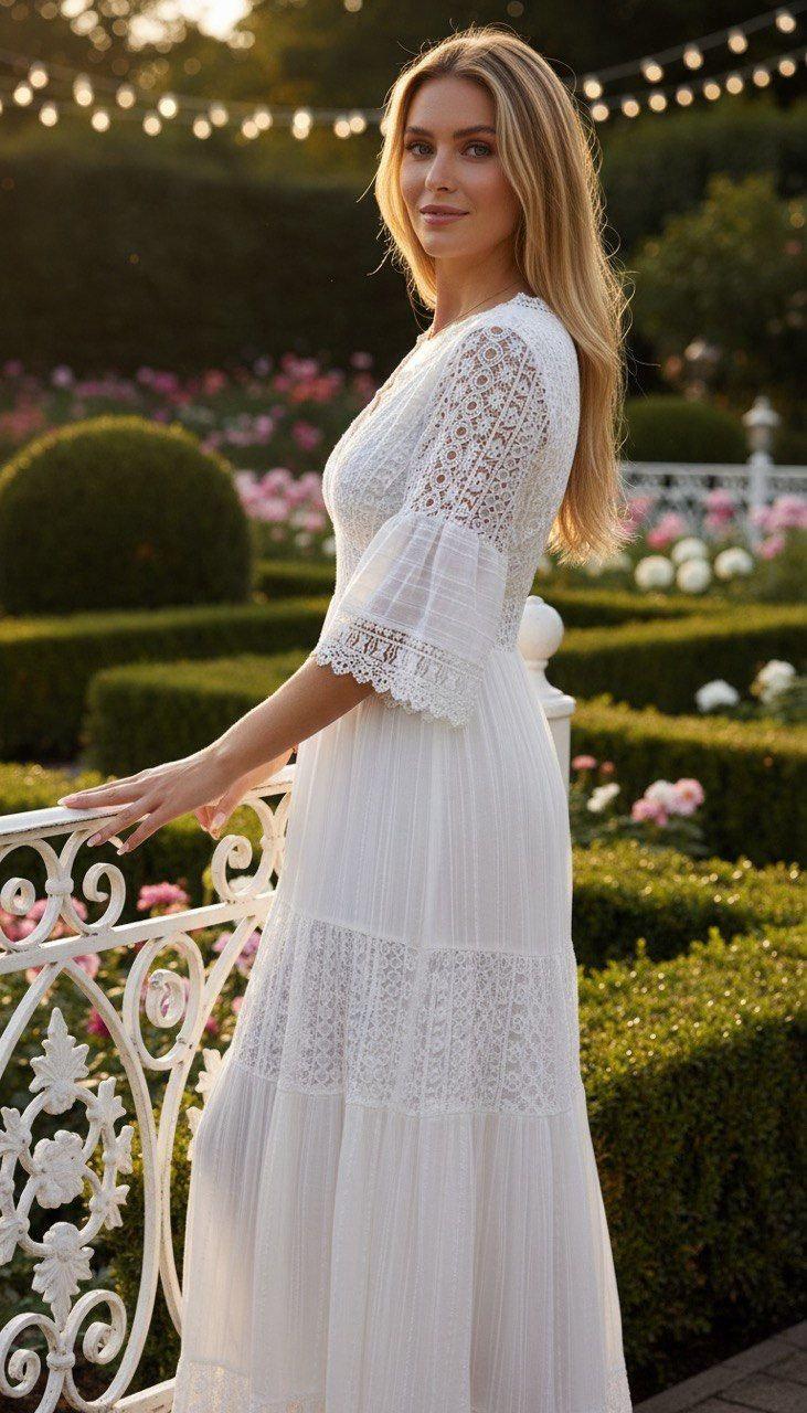 Lace White Boho Dress, Boho Wedding Dress, Bohemian Dresses, Beach Wedding Dress, Boho Dress, Formal Dress, Boho Dress.