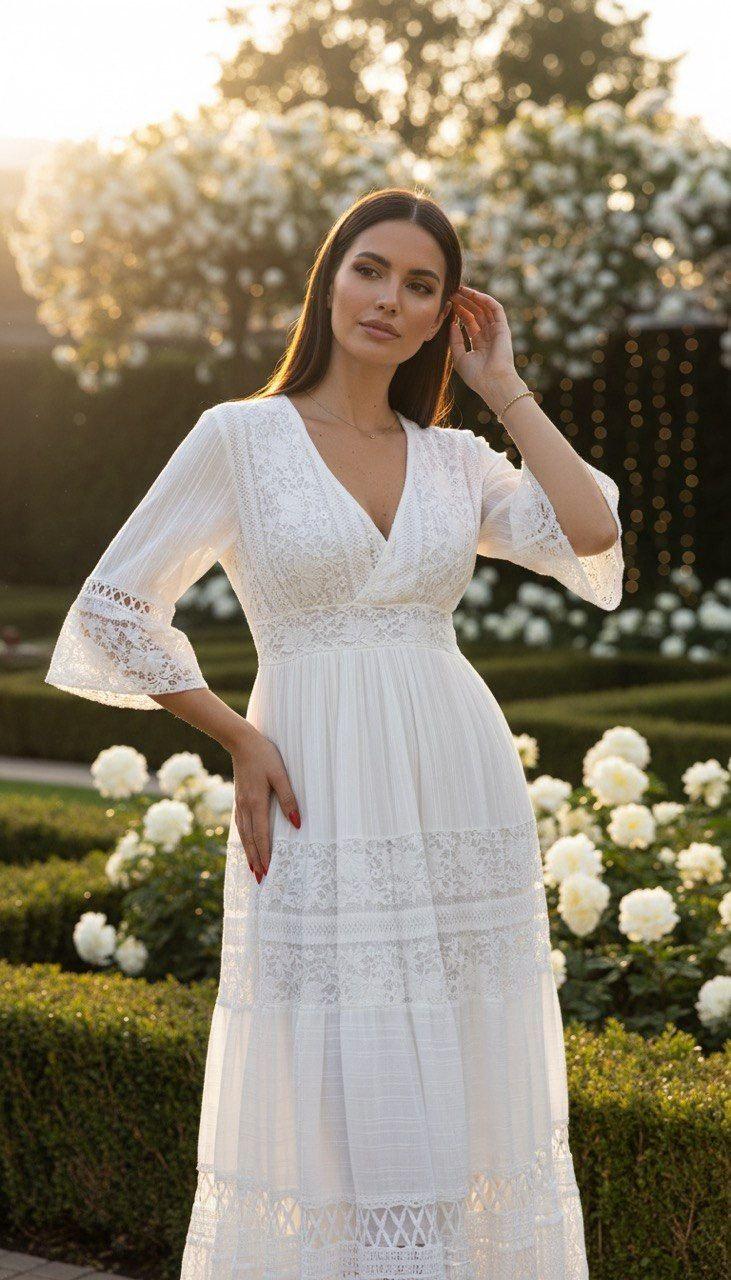 Lace White Boho Dress, Boho Wedding Dress, Bohemian Dresses, Beach Wedding Dress, Boho Dress, Formal Dress, Boho Dress.