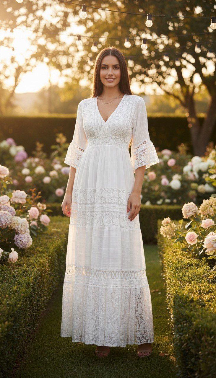 Lace White Boho Dress, Boho Wedding Dress, Bohemian Dresses, Beach Wedding Dress, Boho Dress, Formal Dress, Boho Dress.