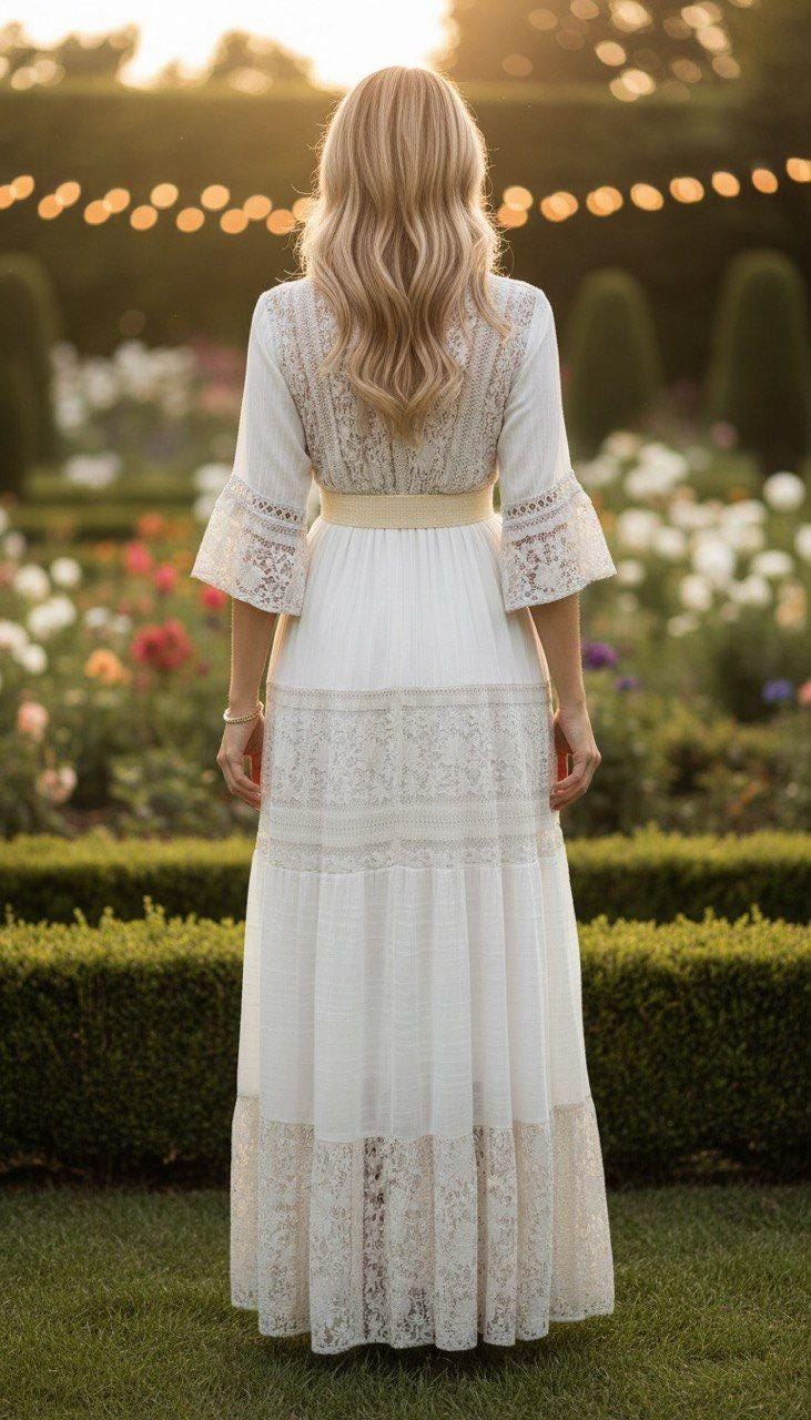 Lace White Boho Dress, Boho Wedding Dress, Bohemian Dresses, Beach Wedding Dress, Boho Dress, Formal Dress, Boho Dress.