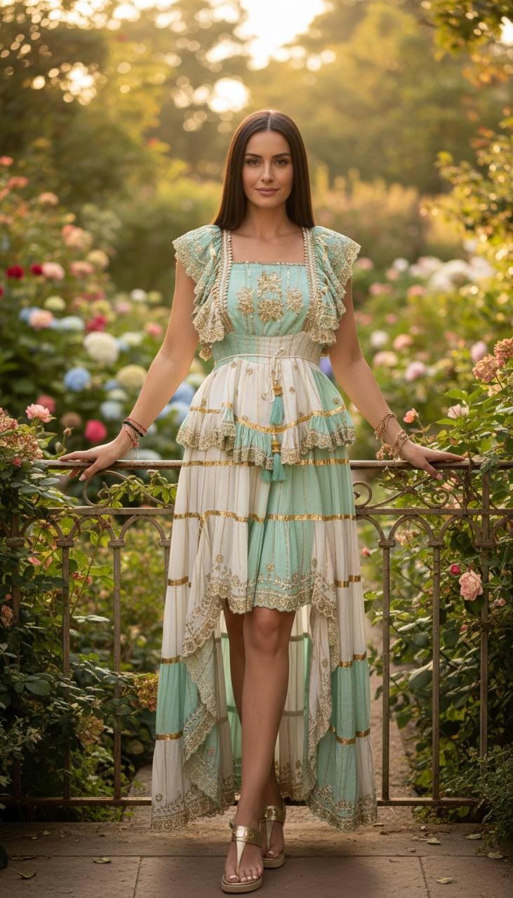 Mint Green and White Boho Skirt Set, Two Piece Crop Top and Maxi Skirt, Bohemian Summer Outfit, Festival Co Ord Set,romantic Beachwear Dress