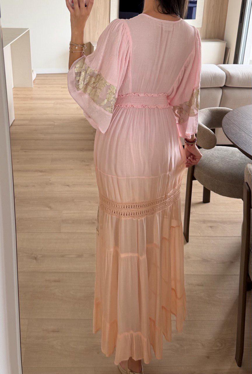 Pink Boho Maxi Dress Whit Batwing Sleeves, Elegant Flowy Bohemian Dress for Women, Long Flowy Maxi Dress, Stunning Pink Boho Maxi Dress.
