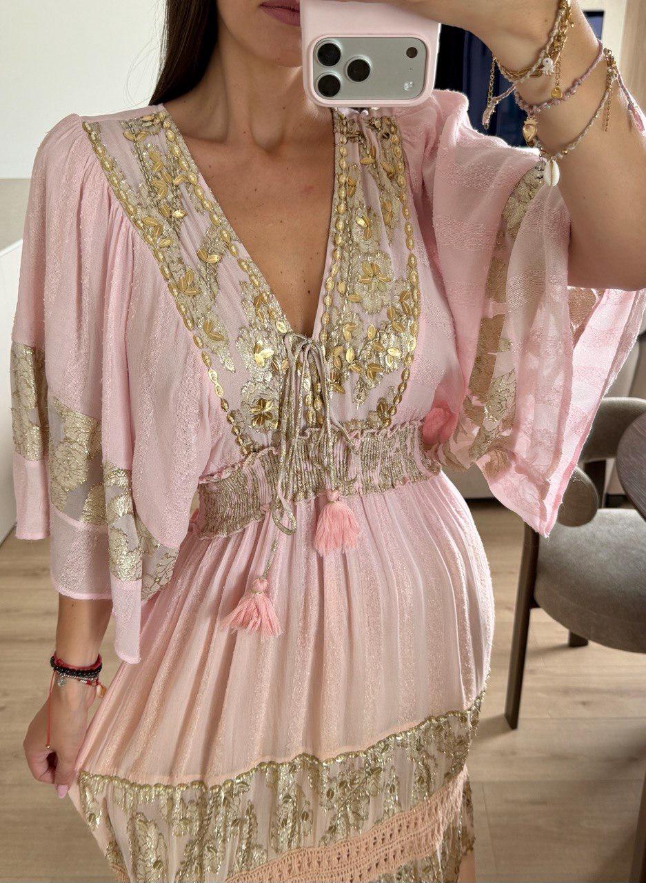 Pink Boho Maxi Dress Whit Batwing Sleeves, Elegant Flowy Bohemian Dress for Women, Long Flowy Maxi Dress, Stunning Pink Boho Maxi Dress.