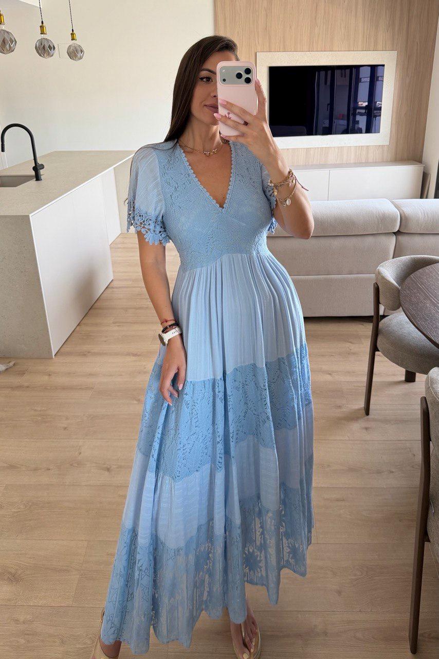 Boho Blue Lace Wedding Dress, Blue Boho Dress, Beach Wedding Dress, Bohemian Bride Dress, Boho Kleid, Blue Handmade Dress.
