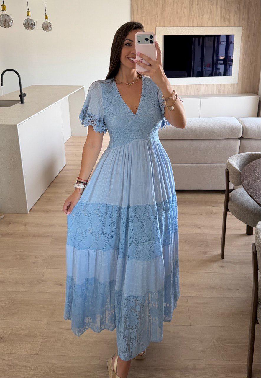 Boho Blue Lace Wedding Dress, Blue Boho Dress, Beach Wedding Dress, Bohemian Bride Dress, Boho Kleid, Blue Handmade Dress.
