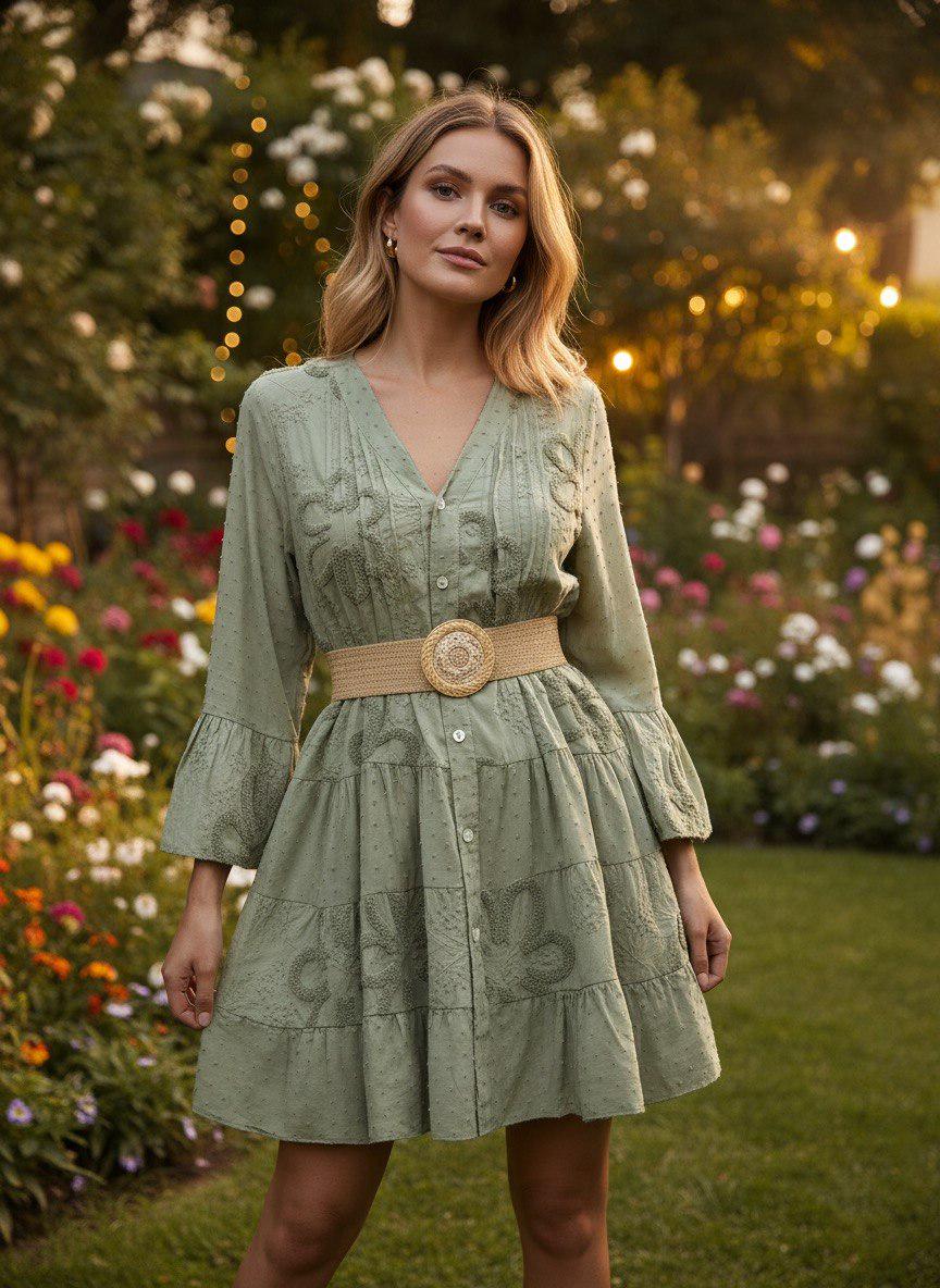 Mini Boho Dress Women, Greenmini Dress, Green Mini Dress, Flowy Mini Boho Dress, Beach Mini Dress, Mini Lace Boho Dress, Elegant Mini Dress.